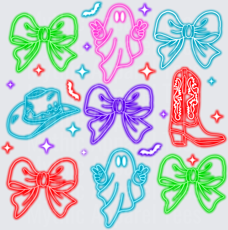 Halloween Neon Coquette Bows Ghosts Cowboy Hat Boot Bundle