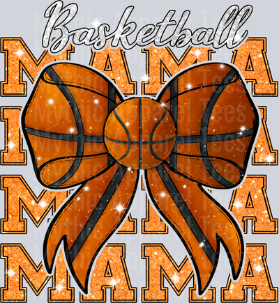 Glitter basketball mama with black and orange bow cute DTF Sports Transfers