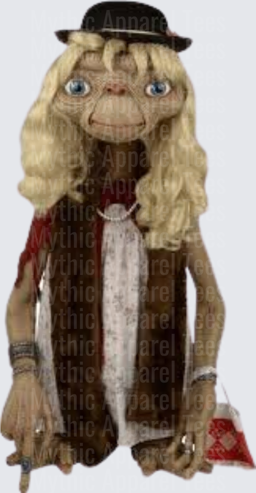 E.T. The Extra-Terrestrial Dressed Up in Blonde Wig and Bowler Hat Disguise Scene