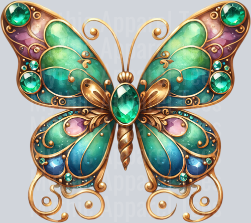 Emerald Gold Blue Watercolor butterfly DTF Butterfly Transfers