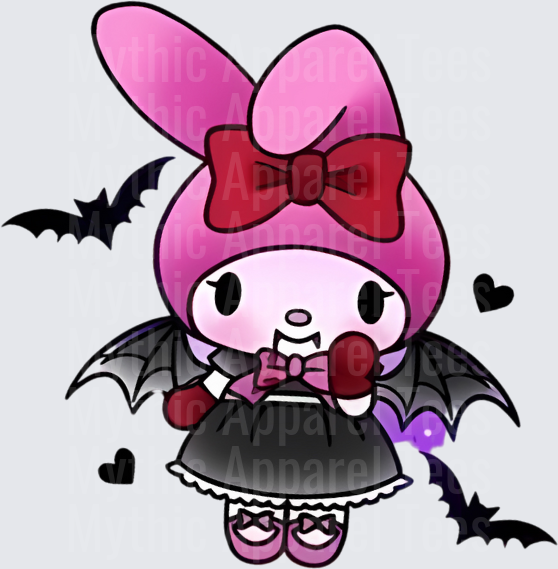 My Melody Gothic Vampire Halloween with Bat Wings Black Hearts and Bats