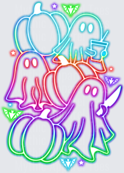 Halloween Neon Glow Ghosts and Pumpkins Cluster Design
