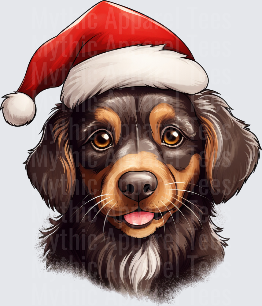 Smiling Dachshund Portrait with Santa Hat Christmas Holiday Dog Face Illustration