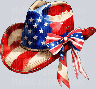 Cowgirl Hat With USA Bow Red White and Blue DTF Western Patriotic Transfers