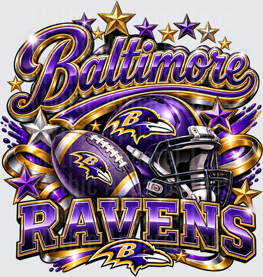 Gradient Polished Style NFL Baltimore Ravens Purple Gold Script Helmet Football Stars Fan Design
