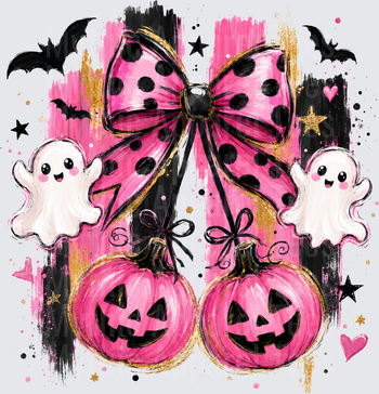 Halloween Pink Polka Dot Bow Ghosts Jack-O-Lanterns Bats