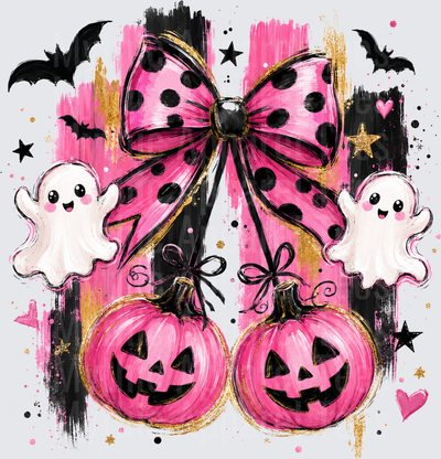 Halloween Pink Polka Dot Bow Ghosts Jack-O-Lanterns Bats
