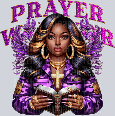 Girl with open bible 3 PW Purple Prayer Warrior DTF Religious Transfers