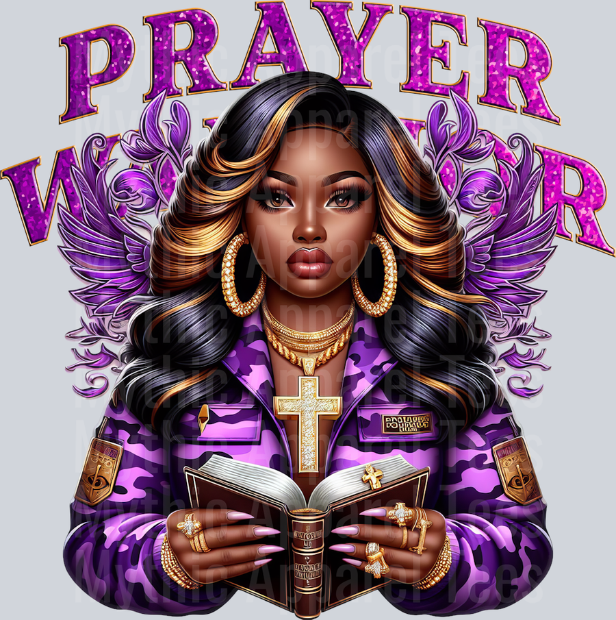 Girl with open bible 3 PW Purple Prayer Warrior DTF Religious Transfers