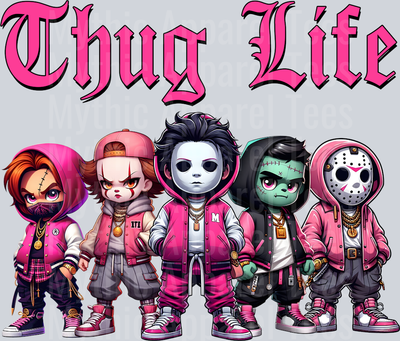 Chucky Jason Vorhees Michael Meyers Frankenstein Pennywise Pink Letters Girl style Halloween Horror movie DTF Thug Life Transfers