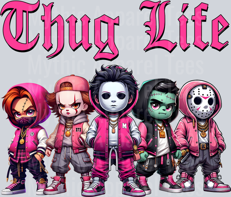 Chucky Jason Vorhees Michael Meyers Frankenstein Pennywise Pink Letters Girl style Halloween Horror movie DTF Thug Life Transfers