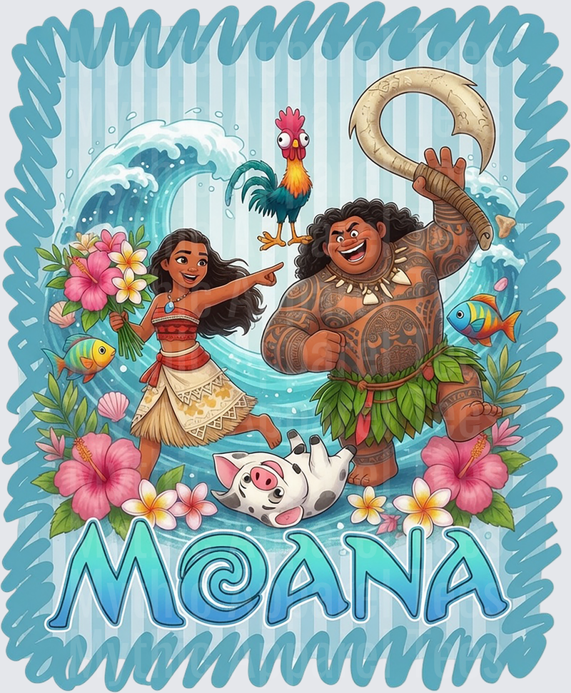 Moana Maui Hei Hei Pua Tropical Floral Ocean Wave Scene