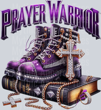 Boots on bible 6 cross PW Purple Prayer Warrior DTF Religious Transfers