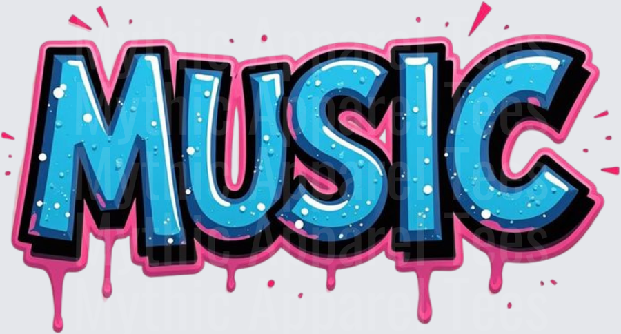 Bold Graffiti MUSIC Word Art Blue and Pink Drip Style Lettering