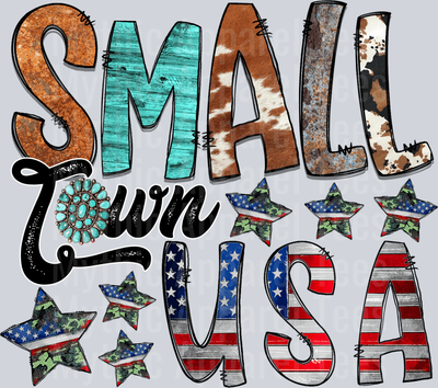 Western Town USA Letters with Animal Print and Flag words 4th of July DTF Patriotic Transfers