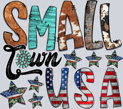 Western Town USA Letters with Animal Print and Flag words 4th of July DTF Patriotic Transfers