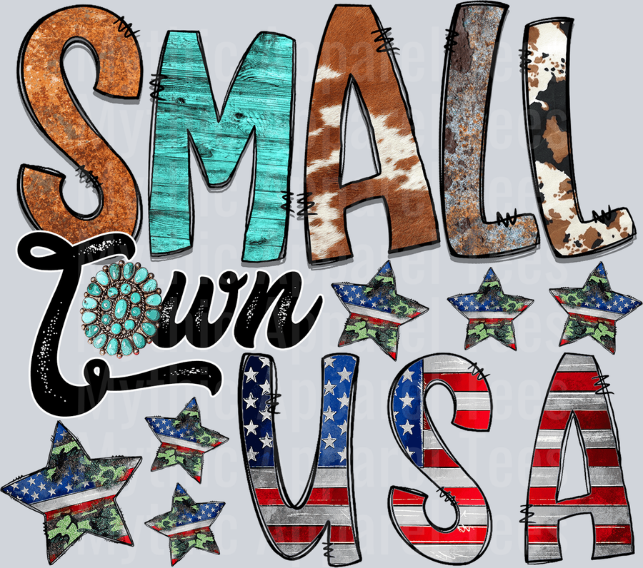 Western Town USA Letters with Animal Print and Flag words 4th of July DTF Patriotic Transfers