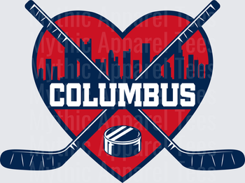 NHL Teams Columbus Blue Jackets Heart Skyline Crossed Sticks Puck