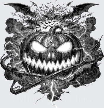 Halloween Evil Jack-O-Lantern Lightning Bats Dark Horror