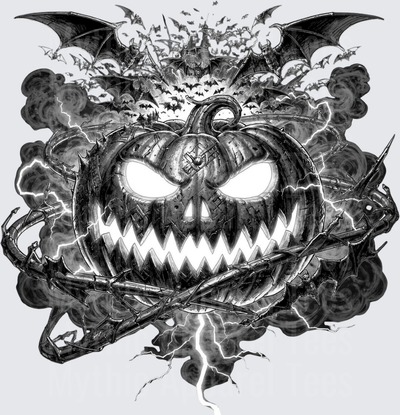 Halloween Evil Jack-O-Lantern Lightning Bats Dark Horror