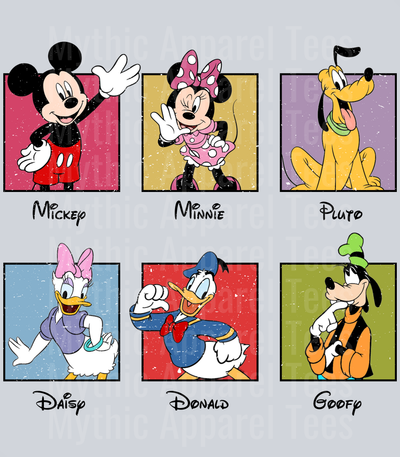 Mickey and friends classic frames with bold colors black DTF Disney Transfers