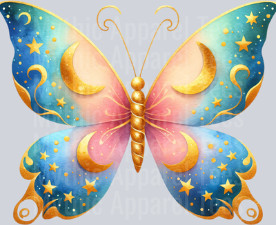 Gold blue green soft tone Watercolor butterfly DTF Butterfly Transfers