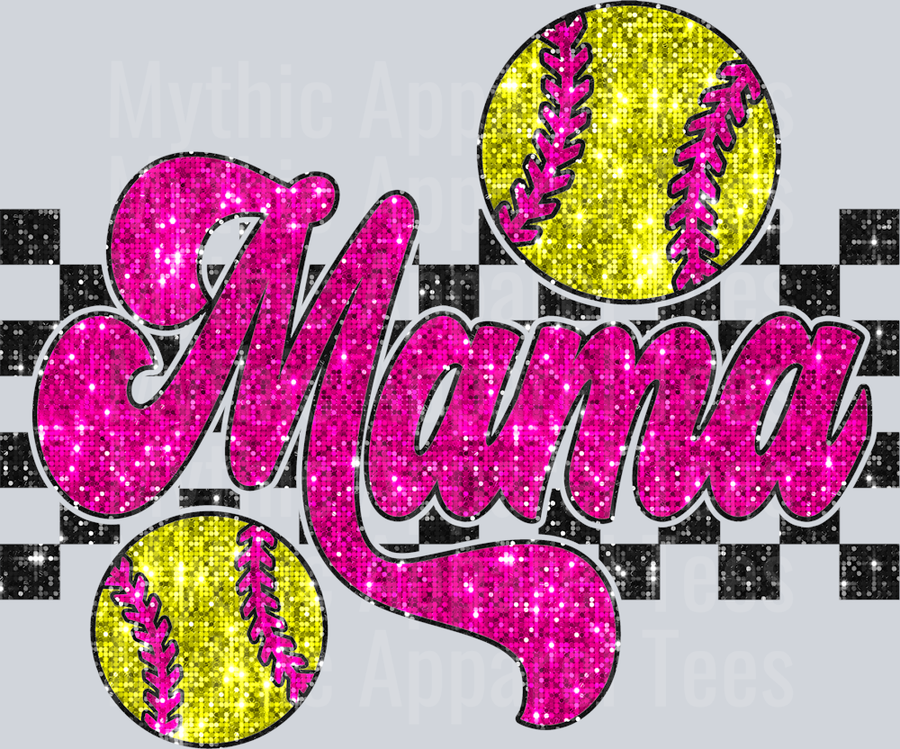 Pink Sequin Checkered Softball Mama