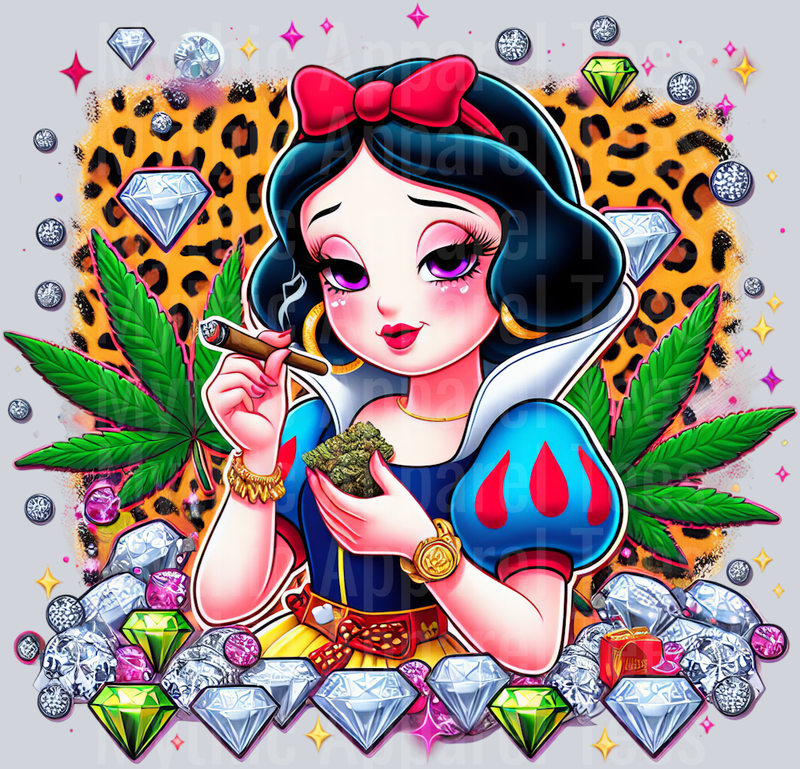 Snow White 4 Weed Plant Cheeta Print Jewels Smoking Weed DTF Weed Transfers
