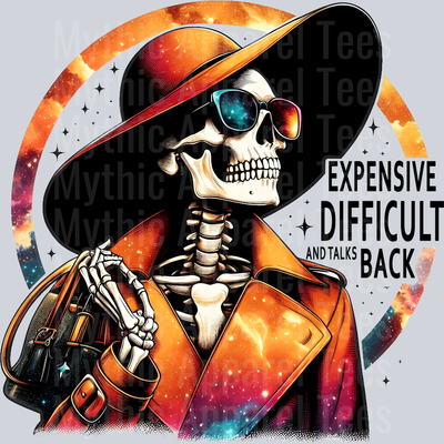 Expensive difficult and talks back skull with hat on DTF Skull Transfers