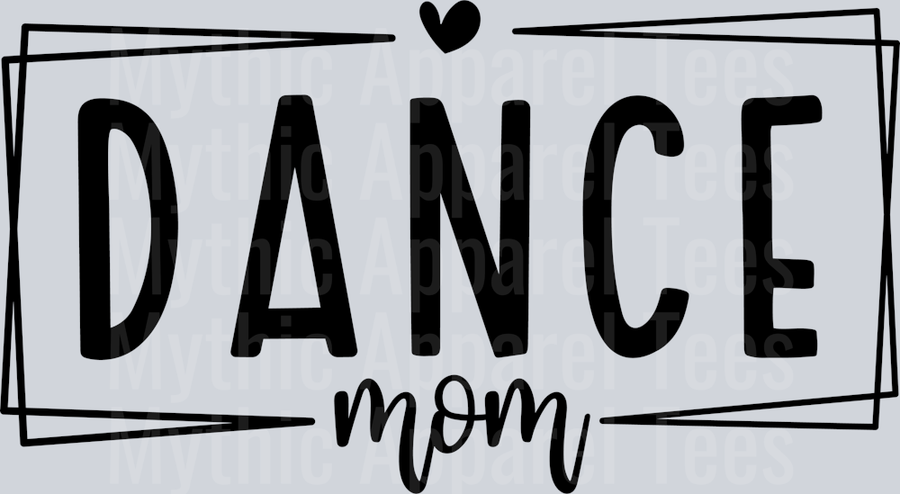 Dance Mom Black rectangle with heart DTF Dance Team Transfers