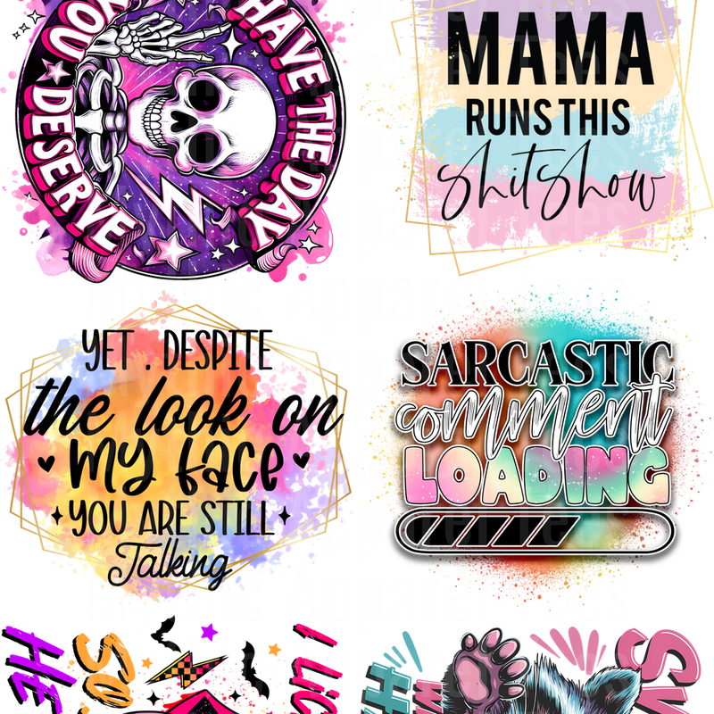 Funny Sayings assortment GANG SHEET 10 FULL SIZE IMAGES