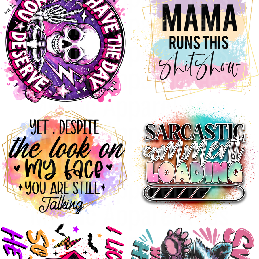 Funny Sayings assortment GANG SHEET 10 FULL SIZE IMAGES