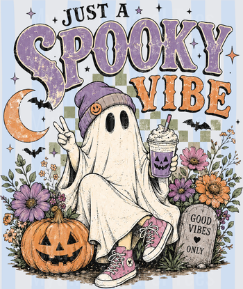 Halloween Just A Spooky Vibe Ghost Beanie Coffee Pumpkin