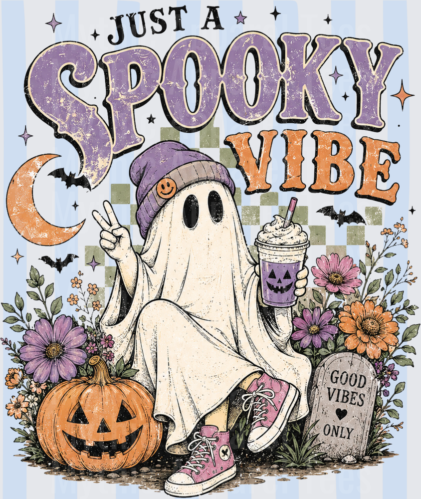 Halloween Just A Spooky Vibe Ghost Beanie Coffee Pumpkin