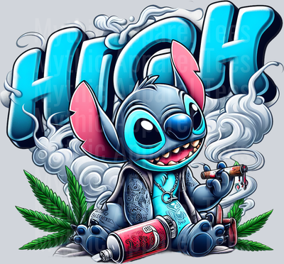 Stitch HIGH Smoking Pop Culture DTF Weed Transfers