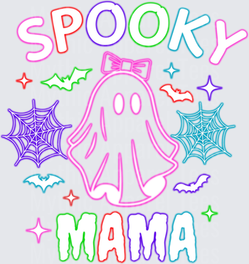 Halloween Spooky Mama Neon Ghost with Bow Bats and Webs
