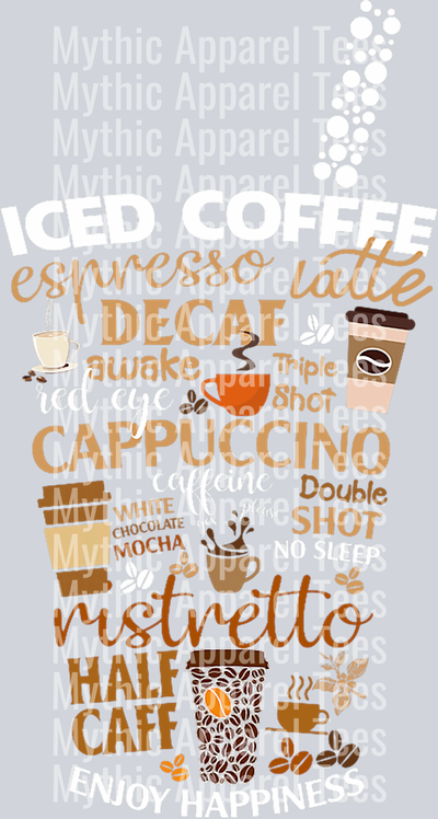 Iced Coffee word splash DTF Coffee Transfers