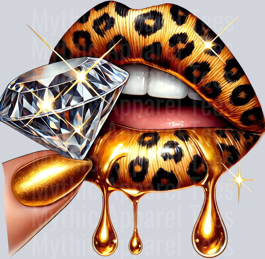 Gold Leopard Diamond Lips (1) DTF Glam Transfers