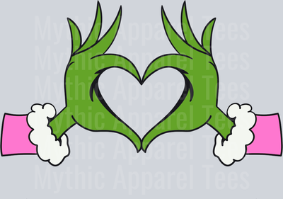 Grinch Heart Hands DTF Grinch Transfers