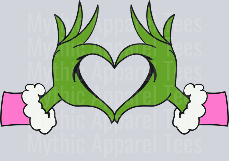 Grinch Heart Hands DTF Grinch Transfers