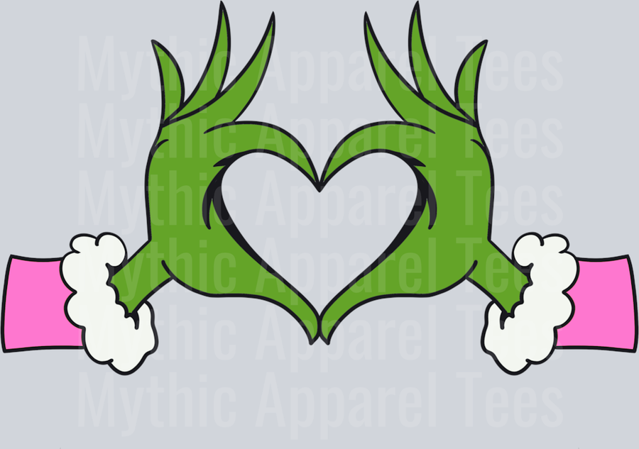 Grinch Heart Hands DTF Grinch Transfers