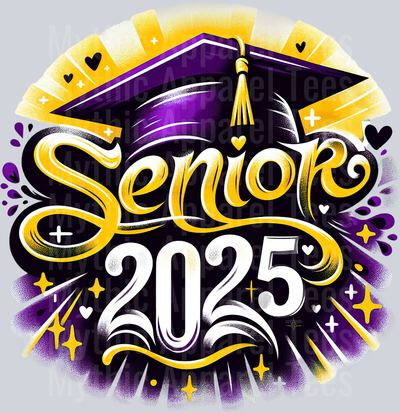 0032 Senior 2025 Airburshed Gold and Purple 2 DTF 2025 Senior Graduation Transfers