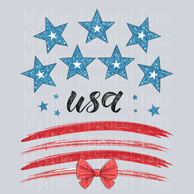 Retro America Coquette red white and blue with pink bow DTF Patriotic Transfers
