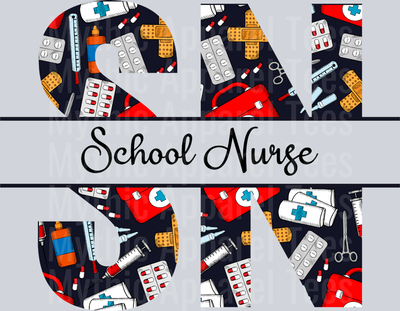 School Nurse SN Red White Black Colors DTF Nurse Transfers