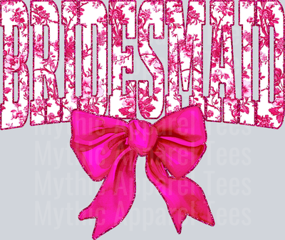 Pink Bridesmaid College Font With Bow Floral Pattern Wedding