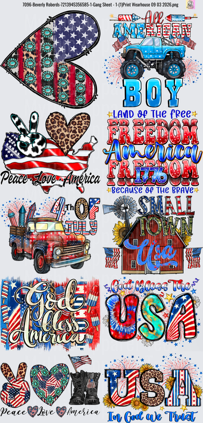 Gang Sheet FULL SIZE DESIGNS Patriotic American Fourth of July Bundle
