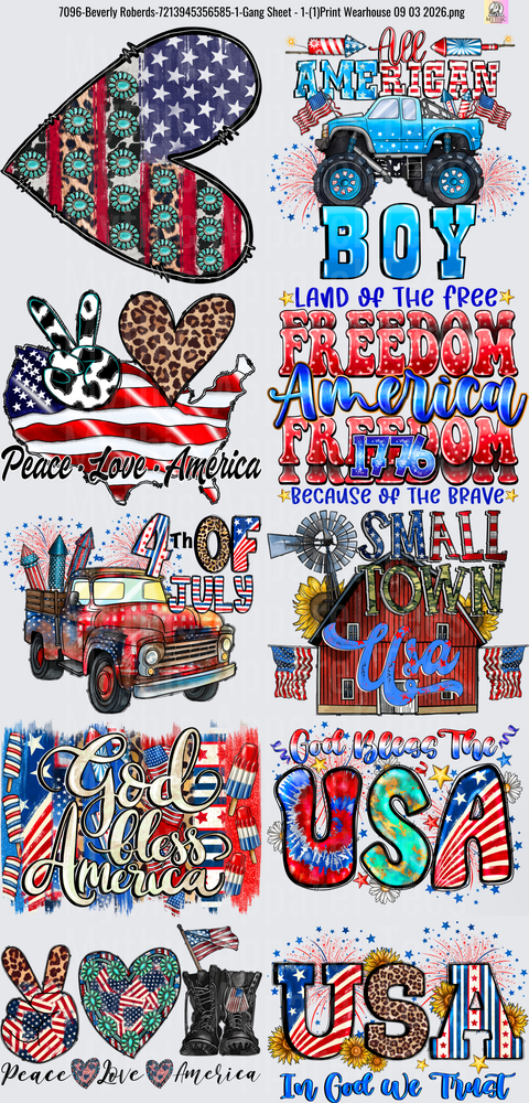 Gang Sheet FULL SIZE DESIGNS Patriotic American Fourth of July Bundle