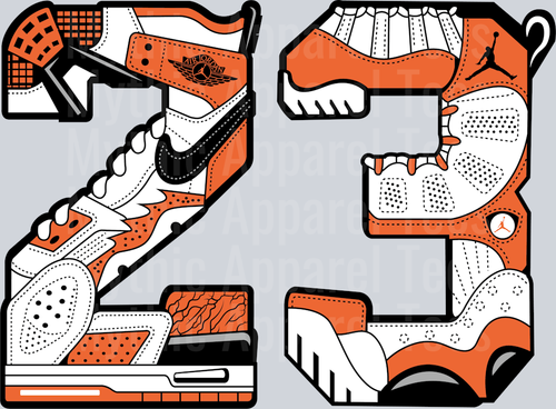 Orange and White 23 Michael Jordan Chicago Bulls Jordans Nike DTF Michael Jordan Transfers