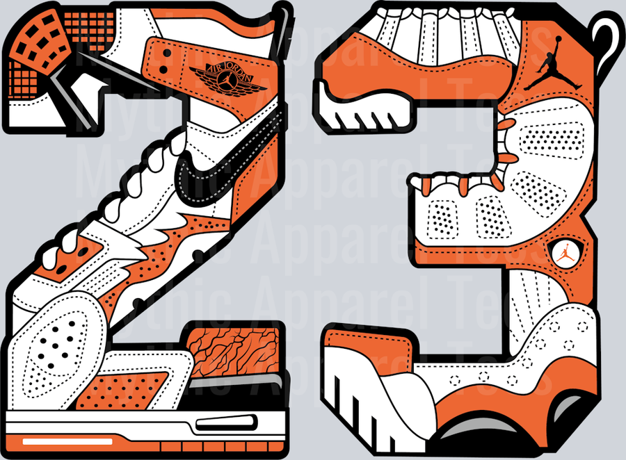 Orange and White 23 Michael Jordan Chicago Bulls Jordans Nike DTF Michael Jordan Transfers