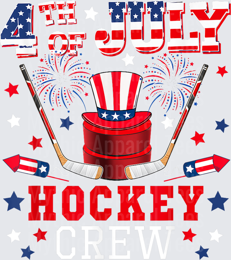 Ice Hockey Patriotic 4th of July Hockey Crew Uncle Sam Hat Puck Sticks Fireworks
